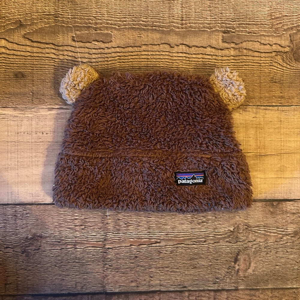 Patagonia Fuzzy Brown Beanie with Ears 6-12months